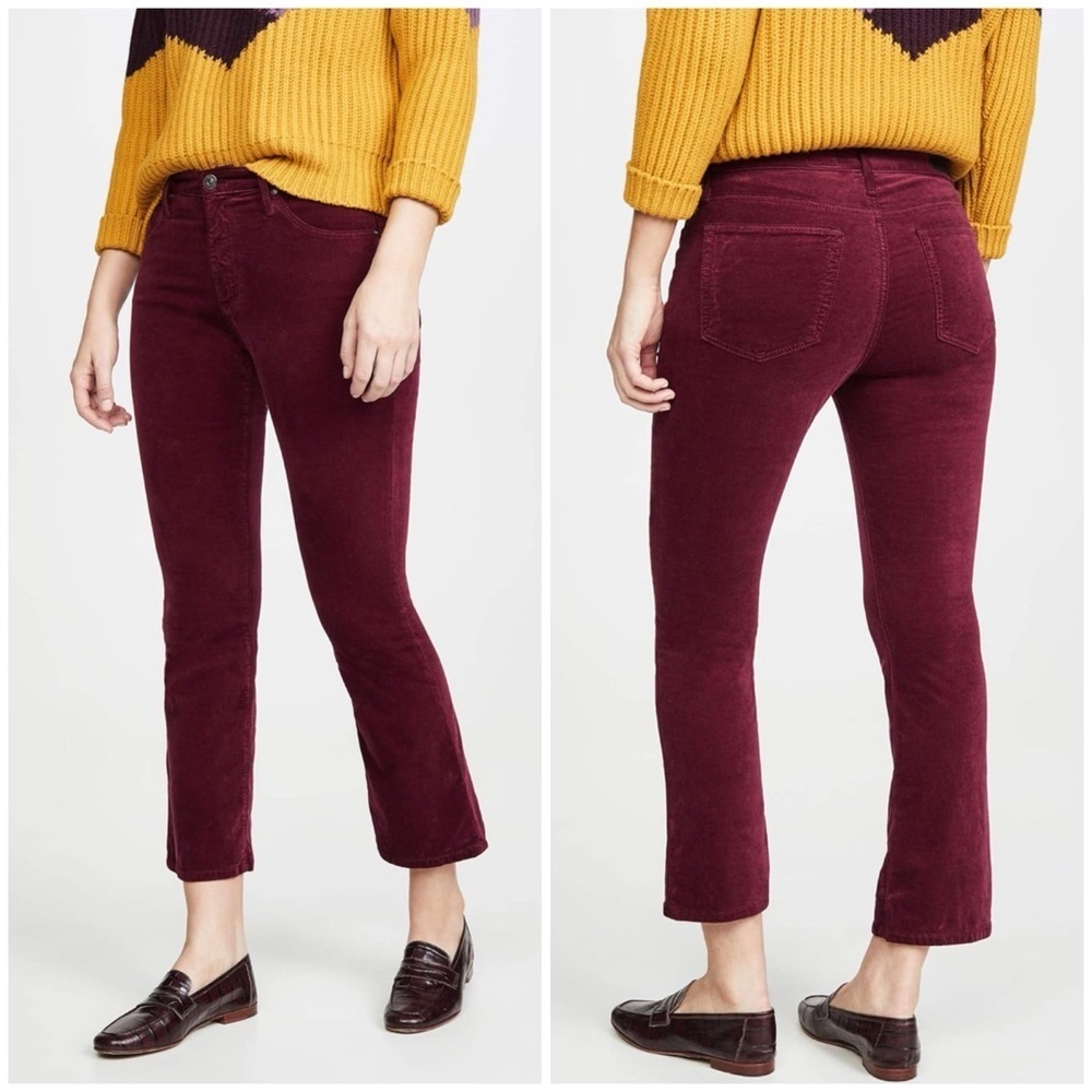 AG Adriano Goldschmied The Boot Crop Velvet Flare Crop in Gooseberry